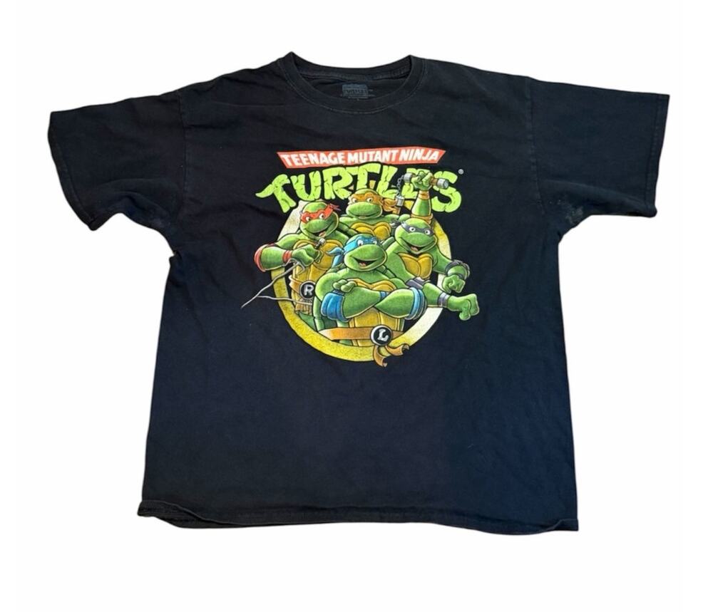 Vintage Ninja Turtles Black T Shirt Large Cotton Cartoon Graphic Kidcore Retro